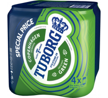 Промонабор TUBORG Green пиво светлое, 4,6%, ж/б, 0.45x4л, Россия, 1.8 L