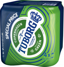 Промонабор TUBORG Green пиво светлое, 4,6%, ж/б, 0.45x4л, Россия, 1.8 L