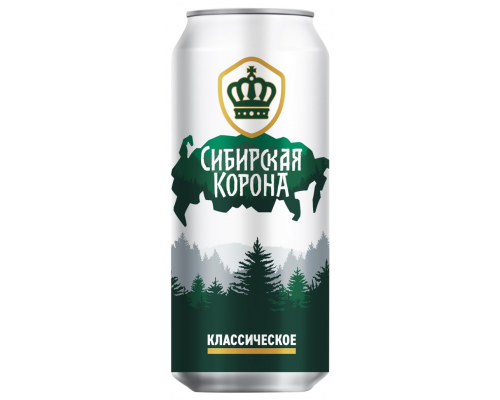 Пиво светлое СИБИРСКАЯ КОРОНА Классическое пастеризованное, 5,3%, ж/б, 0.45л, Россия, 0.45 L