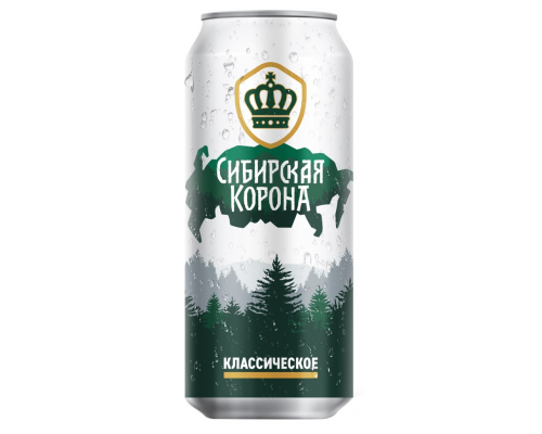 Пиво светлое СИБИРСКАЯ КОРОНА Классическое пастеризованное, 5,3%, ж/б, 0.45л, Россия, 0.45 L