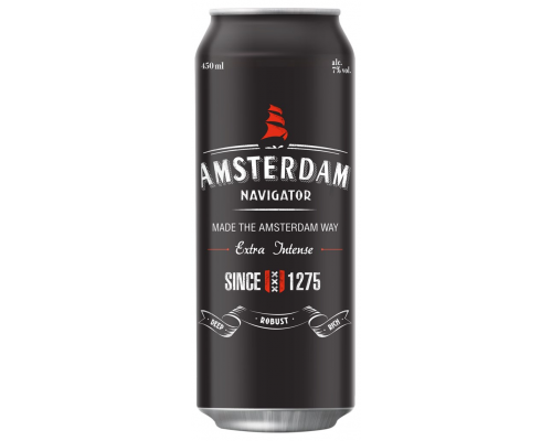 Напиток пивной светлый AMSTERDAM Navigator светлый пастеризованный, 7%, ж/б, 0.45л, Россия, 0.45 L