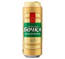 Пиво светлое ЗОЛОТАЯ БОЧКА Классическое пастеризованное, 5,2%, ж/б, 0.45л, Россия, 0.45 L