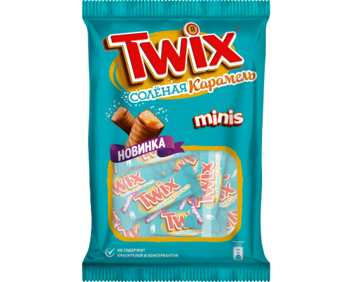 Печенье сахарное TWIX Minis Соленая карамель, покрытое молочным шоколадом, 184г, Россия, 184 г