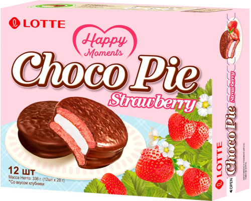 Печенье глазированное LOTTE Choco Pie со вкусом клубники, 336г, Россия, 336 г