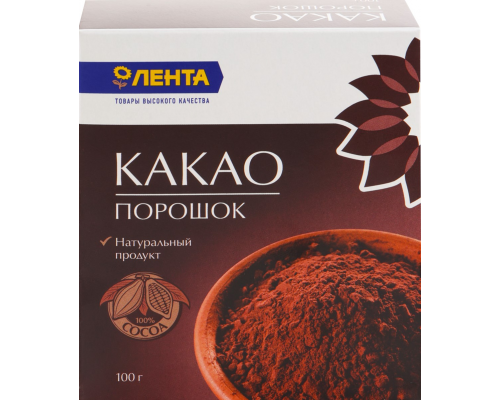 Какао-порошок ЛЕНТА натуральный, 100г, Россия, 100 г