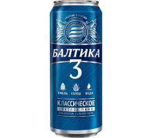 Пиво светлое БАЛТИКА 3 Классическое, 4,8%, ж/б, 0.45л, Россия, 0.45 L