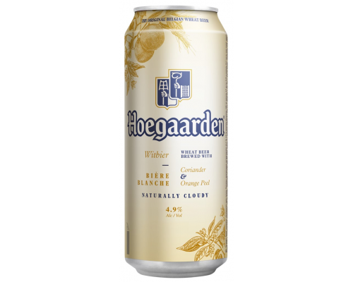 Напиток пивной светлый HOEGAARDEN Wit blanche светлый нефильтрованный пастеризованный осветленный, 4,9%, ж/б, 0.45л, Россия, 0.45 L