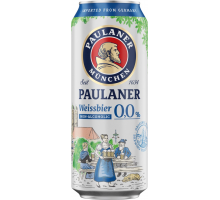 Пиво светлое безалкогольное PAULANER Hefe-weissbier нефильтрованное пастеризованное, 0,5%, ж/б, 0.5л, Германия, 0.5 L