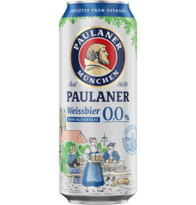 Пиво светлое безалкогольное PAULANER Hefe-weissbier нефильтрованное пастеризованное, 0,5%, ж/б, 0.5л, Германия, 0.5 L