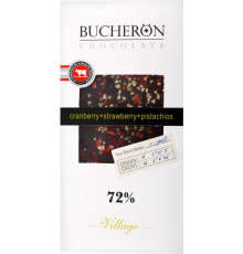 Шоколад горький BUCHERON с клюквой, клубникой и фисташками, 100г, Россия, 100 г