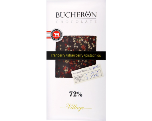 Шоколад горький BUCHERON с клюквой, клубникой и фисташками, 100г, Россия, 100 г