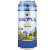 Пиво светлое LIEBENWEISS Hefe-Weissbier пшеничное нефильтрованное пастеризованное неосветленное, 5,1%, ж/б, 0.5л, Германия, 0.5 L