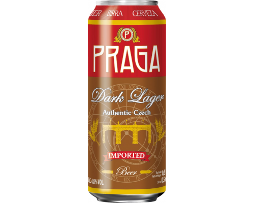 Пиво темное PRAGA Dark Lager фильтрованное пастеризованное, 4,8%, ж/б, 0.5л, Чехия, 0.5 L