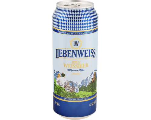 Пиво светлое LIEBENWEISS Hefe-Weissbier пшеничное нефильтрованное пастеризованное неосветленное, 5,1%, ж/б, 0.5л, Германия, 0.5 L