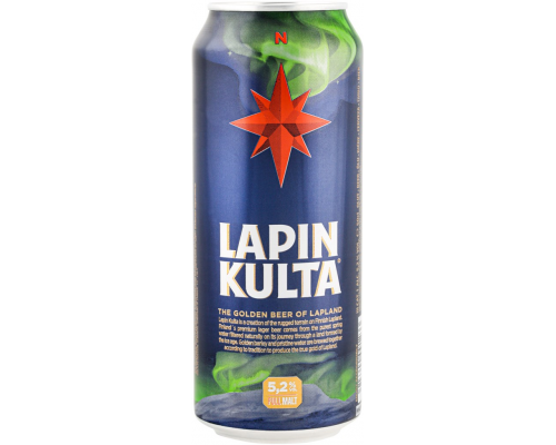 Пиво светлое LAPIN KULTA фильтрованное пастеризованное, 5,2%, ж/б, 0.5л, Финляндия, 0.5 L