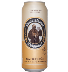 Пиво светлое FRANZISKANER Hefe-weissbier пшеничное нефильтрованное пастеризованное, 5%, ж/б, 0.5л, Германия, 0.5 L