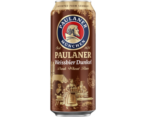 Пиво темное PAULANER Weissbier Dunkel нефильтрованное пастеризованное, 5,3%, ж/б, 0.5л, Германия, 0.5 L