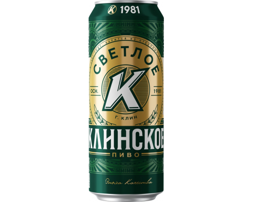 Пиво светлое КЛИНСКОЕ пастеризованное, 4,7%, ж/б, 0.45л, Россия, 0.45 L