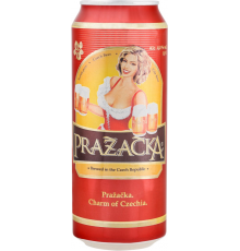 Пиво светлое PRAZACKA фильтрованное пастеризованное, 4%, ж/б, 0.5л, Чехия, 0.5 L