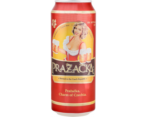 Пиво светлое PRAZACKA фильтрованное пастеризованное, 4%, ж/б, 0.5л, Чехия, 0.5 L