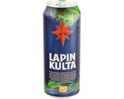 Пиво светлое LAPIN KULTA фильтрованное пастеризованное, 5,2%, ж/б, 0.5л, Финляндия, 0.5 L