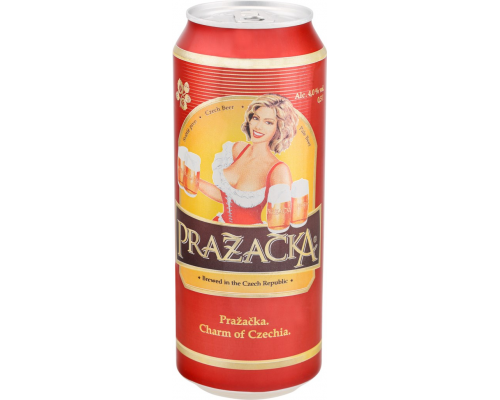 Пиво светлое PRAZACKA фильтрованное пастеризованное, 4%, ж/б, 0.5л, Чехия, 0.5 L