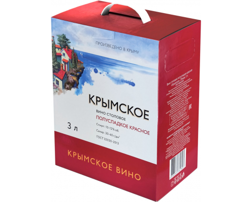 Вино КРЫМСКОЕ столовое красное полусладкое, 3л, Россия, 3 L