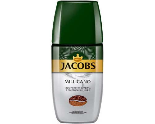 Кофе растворимый с добавлением молотого JACOBS Millicano сублимированный натуральный, ст/б, 160г, Россия, 160 г