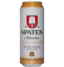 Пиво светлое SPATEN Munchen пастеризованное, 5,2%, ж/б, 0.5л, Германия, 0.5 L