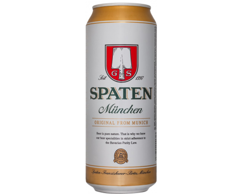 Пиво светлое SPATEN Munchen пастеризованное, 5,2%, ж/б, 0.5л, Германия, 0.5 L