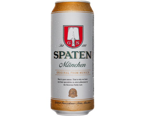 Пиво светлое SPATEN Munchen пастеризованное, 5,2%, ж/б, 0.5л, Германия, 0.5 L