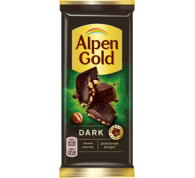 Шоколад темный ALPEN GOLD Dark с дробленым фундуком, 80г, Россия, 80 г