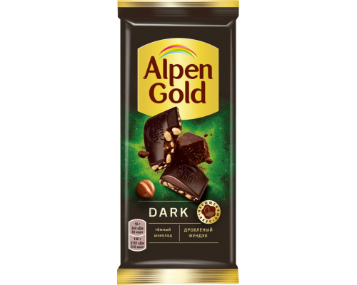 Шоколад темный ALPEN GOLD Dark с дробленым фундуком, 80г, Россия, 80 г