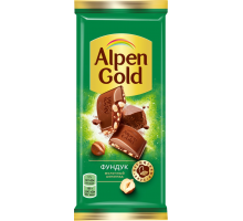 Шоколад молочный ALPEN GOLD с дробленым фундуком, 85г, Россия, 85 г