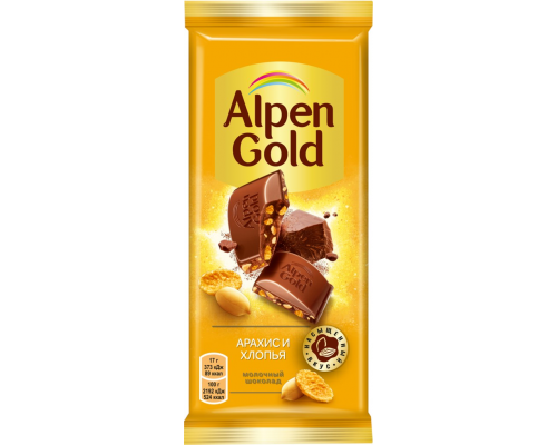 Шоколад молочный ALPEN GOLD Арахис и кукурузные хлопья, 85г, Россия, 85 г