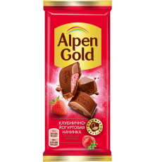 Шоколад молочный ALPEN GOLD с клубнично-йогуртовой начинкой, 85г, Россия, 85 г