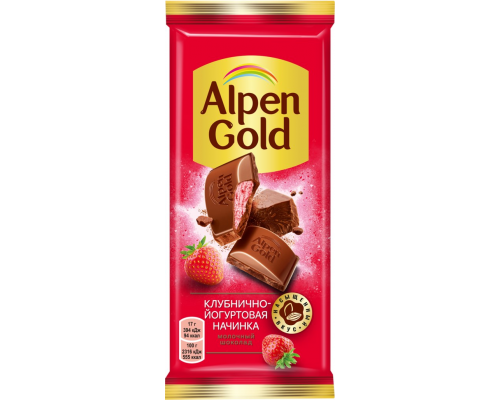 Шоколад молочный ALPEN GOLD с клубнично-йогуртовой начинкой, 85г, Россия, 85 г