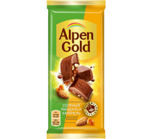 Шоколад молочный ALPEN GOLD с соленым миндалем и карамелью, 85г, Россия, 85 г