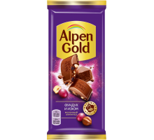 Шоколад молочный ALPEN GOLD с фундуком и изюмом, 85г, Россия, 85 г