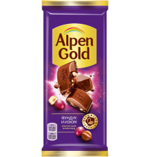 Шоколад молочный ALPEN GOLD с фундуком и изюмом, 85г, Россия, 85 г