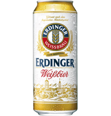 Пиво светлое ERDINGER пшеничное нефильтрованное непастеризованное неосветленное, 5,3%, ж/б, 0.5л, Германия, 0.5 L