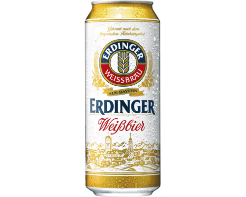 Пиво светлое ERDINGER пшеничное нефильтрованное непастеризованное неосветленное, 5,3%, ж/б, 0.5л, Германия, 0.5 L