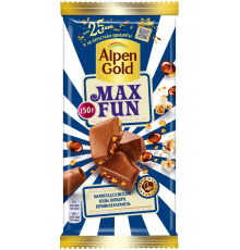 Шоколад молочный ALPEN GOLD Max Fun с мармеладом со вкусом колы, попкорна и взрывной карамели, 150г, Россия, 150 г