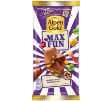 Шоколад молочный ALPEN GOLD Max Fun со взрывной карамелью, мармеладом и печеньем, 150г, Россия, 150 г