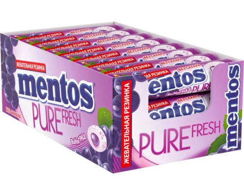 Жевательная резинка MENTOS Pure fresh со вкусом винограда, 15,5г, Россия, 15,5 г