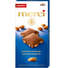 Шоколад молочный MERCI с цельным миндалем, 100г, Германия, 100 г