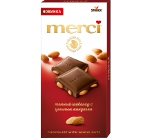 Шоколад темный MERCI с цельным миндалем, 100г, Германия, 100 г