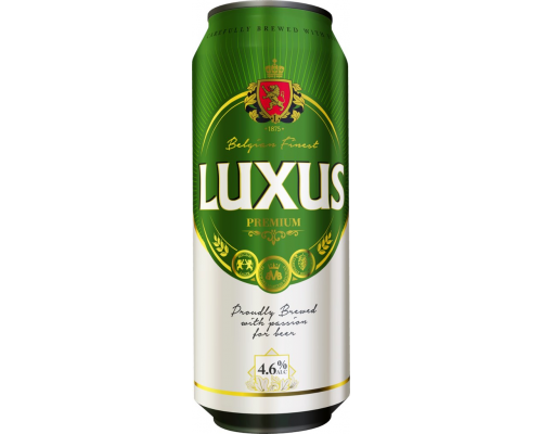 Пиво светлое LUXUS Premium фильтрованное пастеризованное, 4,6%, ж/б, 0.5л, Бельгия, 0.5 L