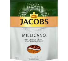 Кофе растворимый с добавлением молотого JACOBS Millicano натуральный сублимированный, 200г, Россия, 200 г