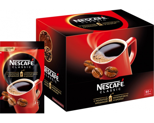 Кофе растворимый с добавлением молотого NESCAFE Classic, 30шт, Россия, 30 шт